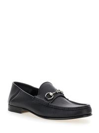 Gucci Men Black Loafers With Horsebit Detail On The Front In Hammered Leather Man