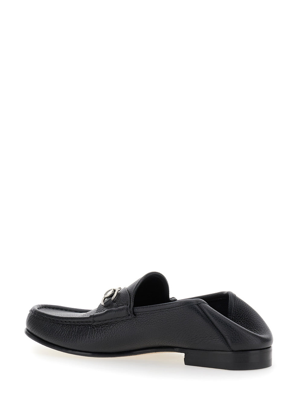 Gucci Men Black Loafers With Horsebit Detail On The Front In Hammered Leather Man