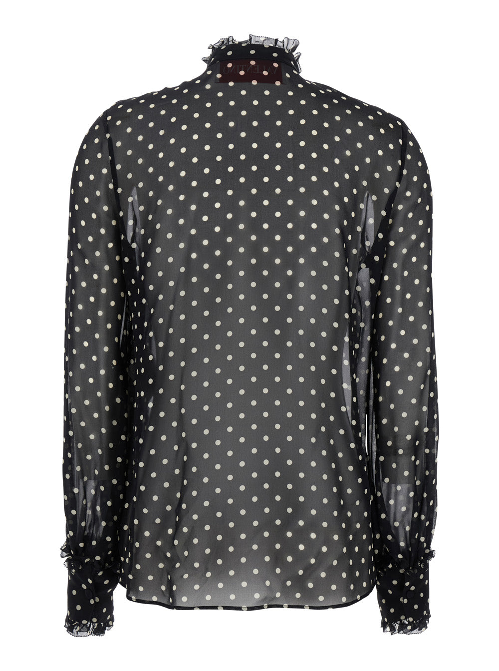 Valentino Women Black Crewneck Shirt With Floral Embroidery And All-Over Polka Dots Motif In Silk Woman