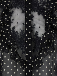 Valentino Women Black Crewneck Shirt With Floral Embroidery And All-Over Polka Dots Motif In Silk Woman