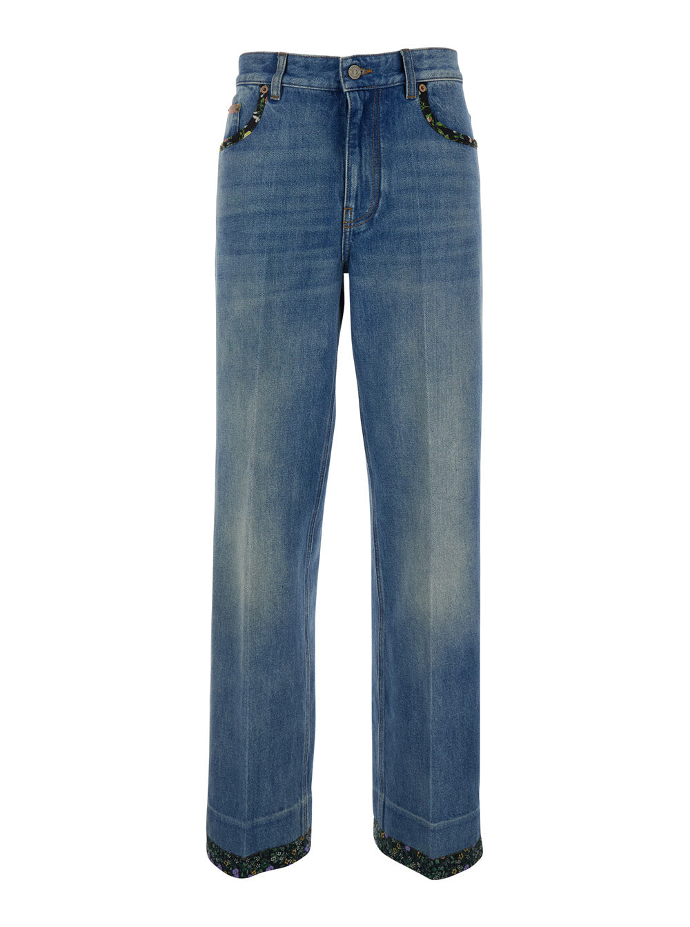 VALENTINO Valentino Women Blue Jeans With Logo Patch On The Rear And Floral Details In Denim Woman