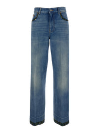 VALENTINO Valentino Women Blue Jeans With Logo Patch On The Rear And Floral Details In Denim Woman