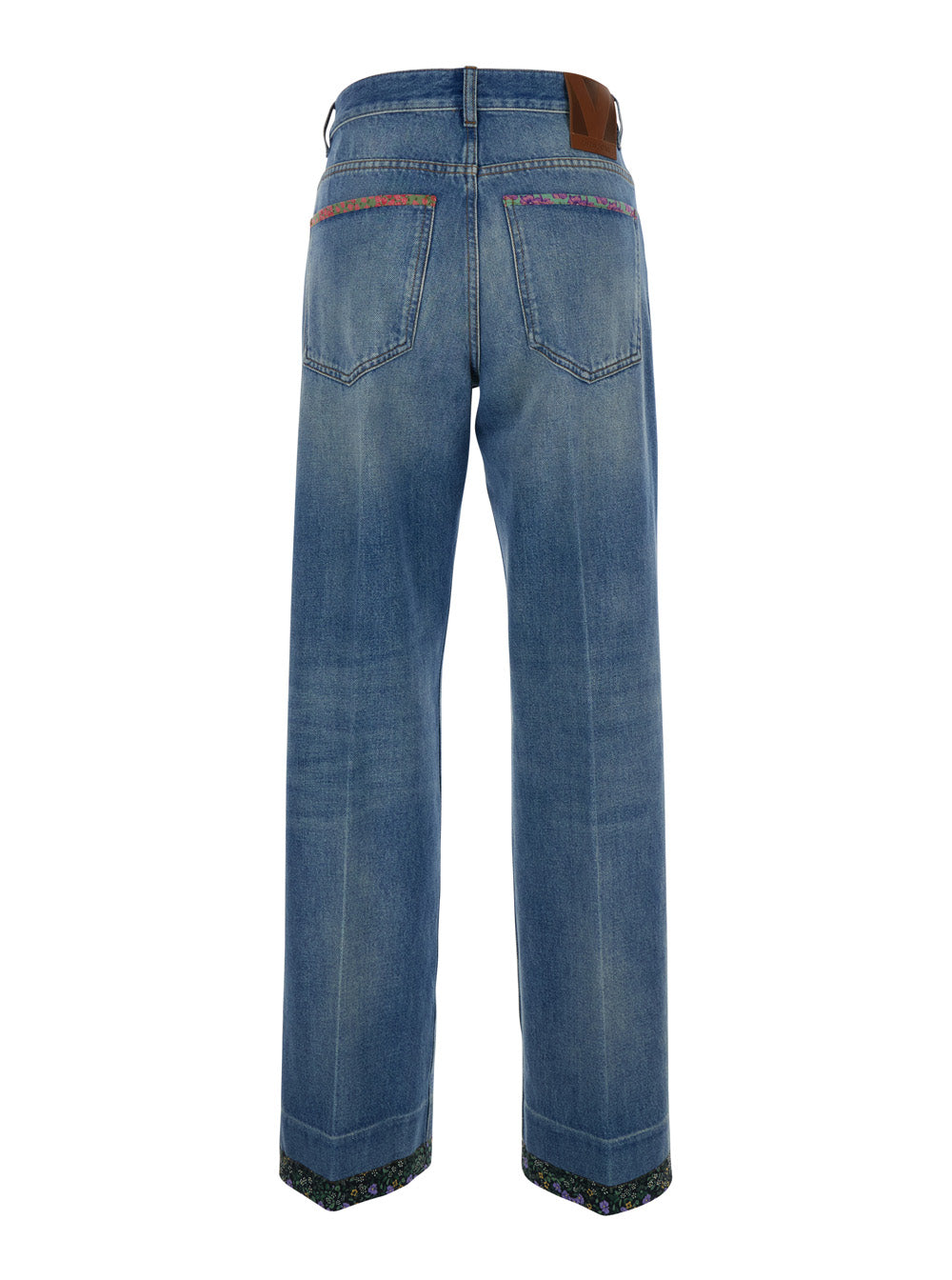VALENTINO Valentino Women Blue Jeans With Logo Patch On The Rear And Floral Details In Denim Woman