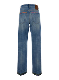 VALENTINO Valentino Women Blue Jeans With Logo Patch On The Rear And Floral Details In Denim Woman