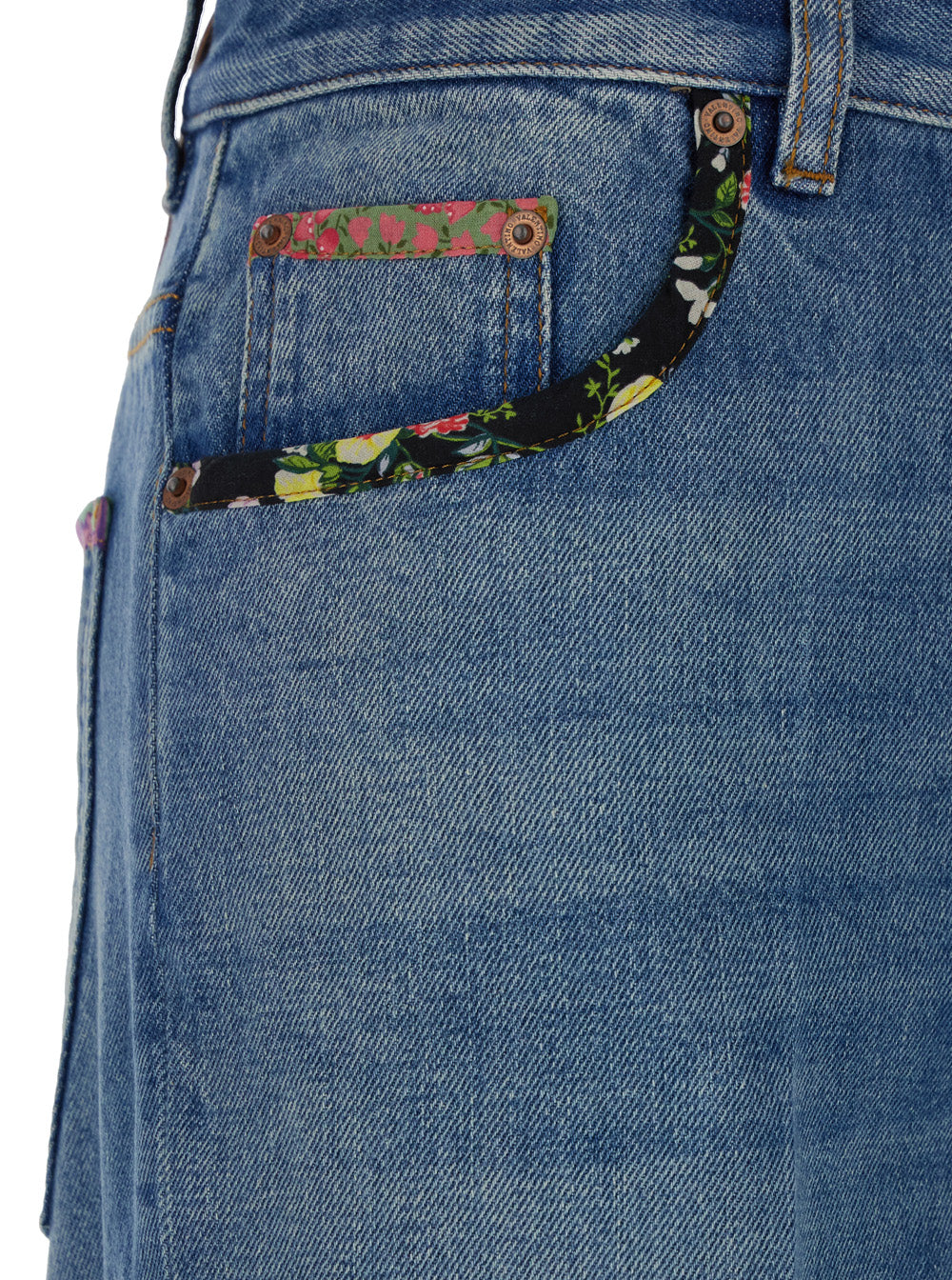 VALENTINO Valentino Women Blue Jeans With Logo Patch On The Rear And Floral Details In Denim Woman
