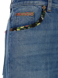VALENTINO Valentino Women Blue Jeans With Logo Patch On The Rear And Floral Details In Denim Woman