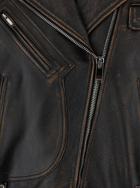 Alexander Mcqueen Women Antiqued Brown Biker Jacket With Wide Classic Lapels And Decentralized Zip Closure In Leather Woman