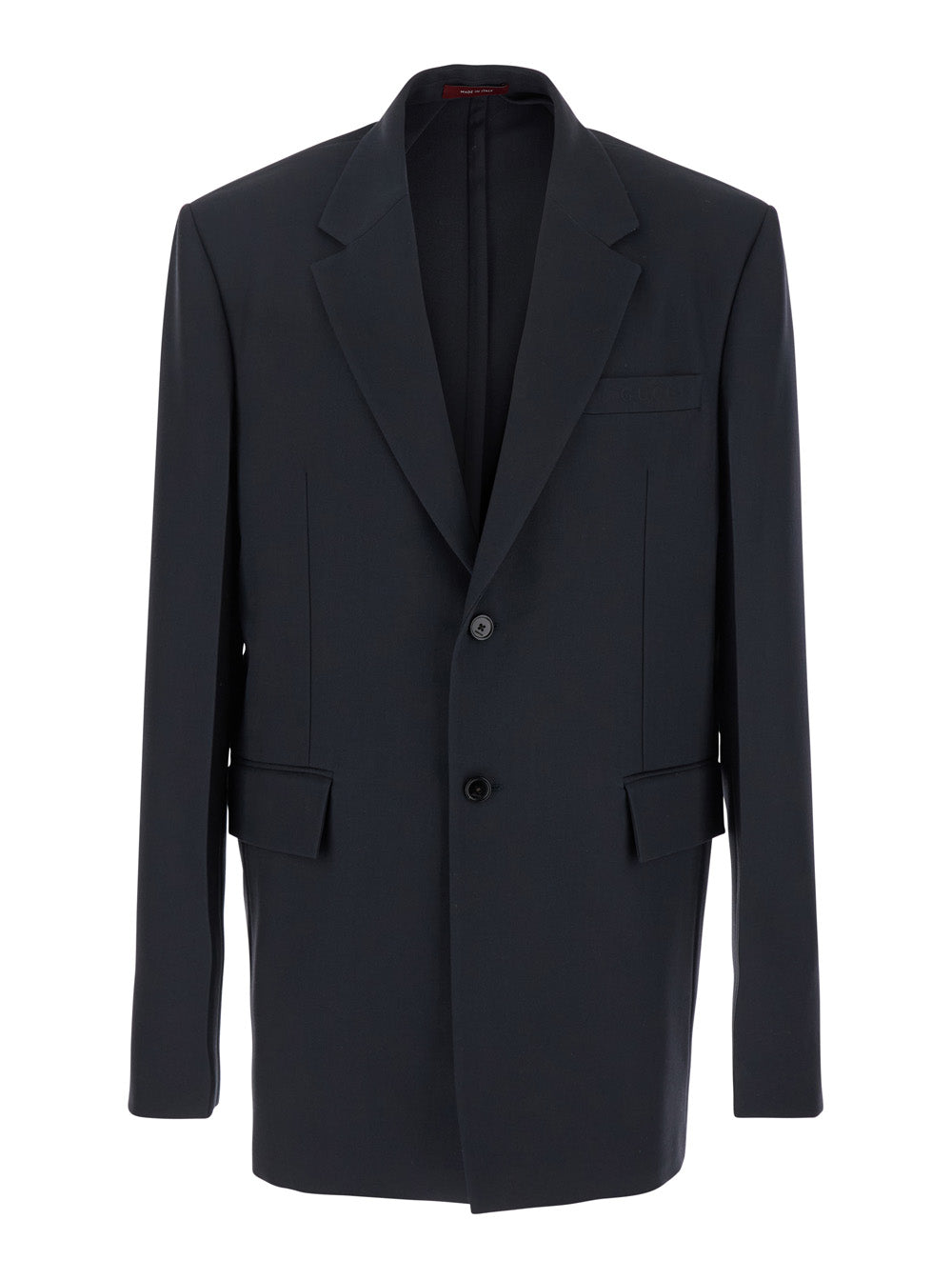 GUCCI Gucci Men Dark Grey Jacket With Chest Pocket And Embossed Logo In Wool Gabardine Man
