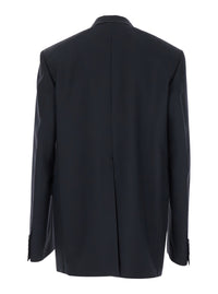 GUCCI Gucci Men Dark Grey Jacket With Chest Pocket And Embossed Logo In Wool Gabardine Man