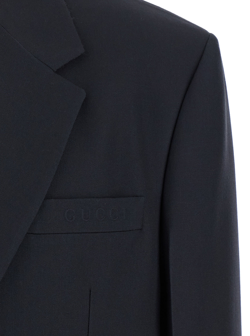 GUCCI Gucci Men Dark Grey Jacket With Chest Pocket And Embossed Logo In Wool Gabardine Man