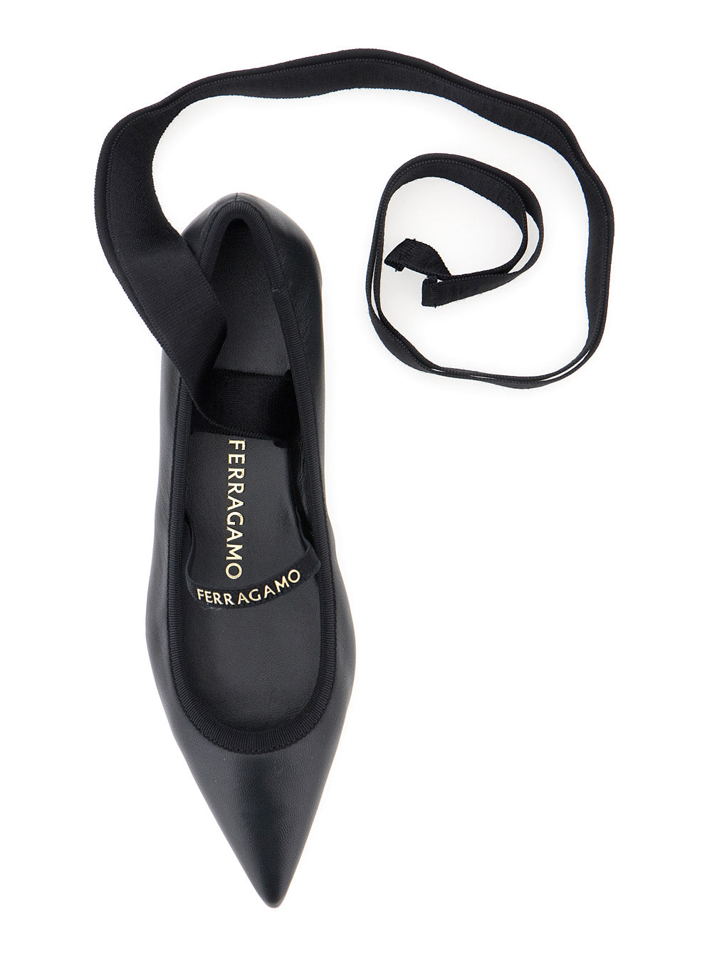FERRAGAMO Ferragamo Women 'Carice' Black Ballet Shoes With Ribbon Detail And Logo Lettering On The Front In Leather Woman