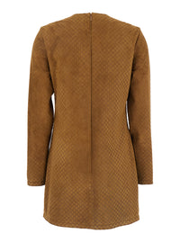 Gucci Women Brown Dress With Front Horsebit Details And All-Over Gg Motif In Suede Woman