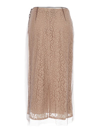 Fendi Women Beige Tube Skirt With All-Over Floral Embroidery In Lace Woman