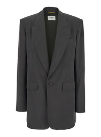 Saint Laurent Women Grey Single-Breasted Jacket With Peak Revers In Silk Woman