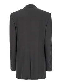 Saint Laurent Women Grey Single-Breasted Jacket With Peak Revers In Silk Woman