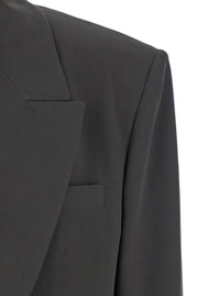 Saint Laurent Women Grey Single-Breasted Jacket With Peak Revers In Silk Woman