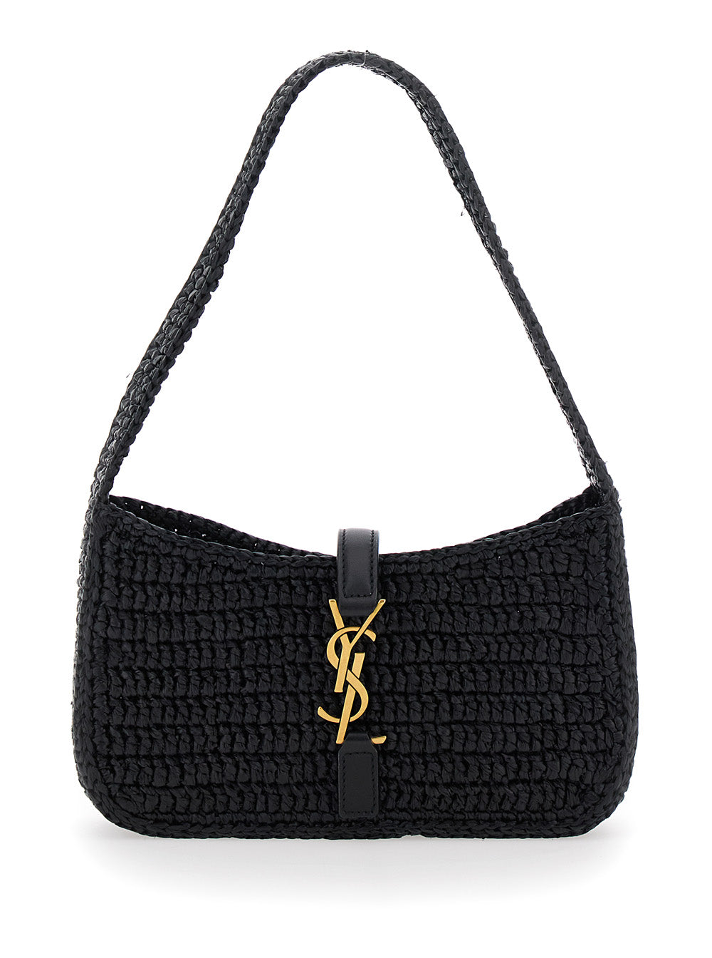 SAINT LAURENT Saint Laurent Women 'Le 5 A 7' Black Mini Shoulder Bag With Single Shoulder Strap And Cassandre Plaque On The Front In Rafia Woman