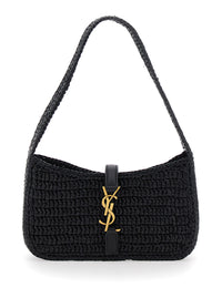 SAINT LAURENT Saint Laurent Women 'Le 5 A 7' Black Mini Shoulder Bag With Single Shoulder Strap And Cassandre Plaque On The Front In Rafia Woman