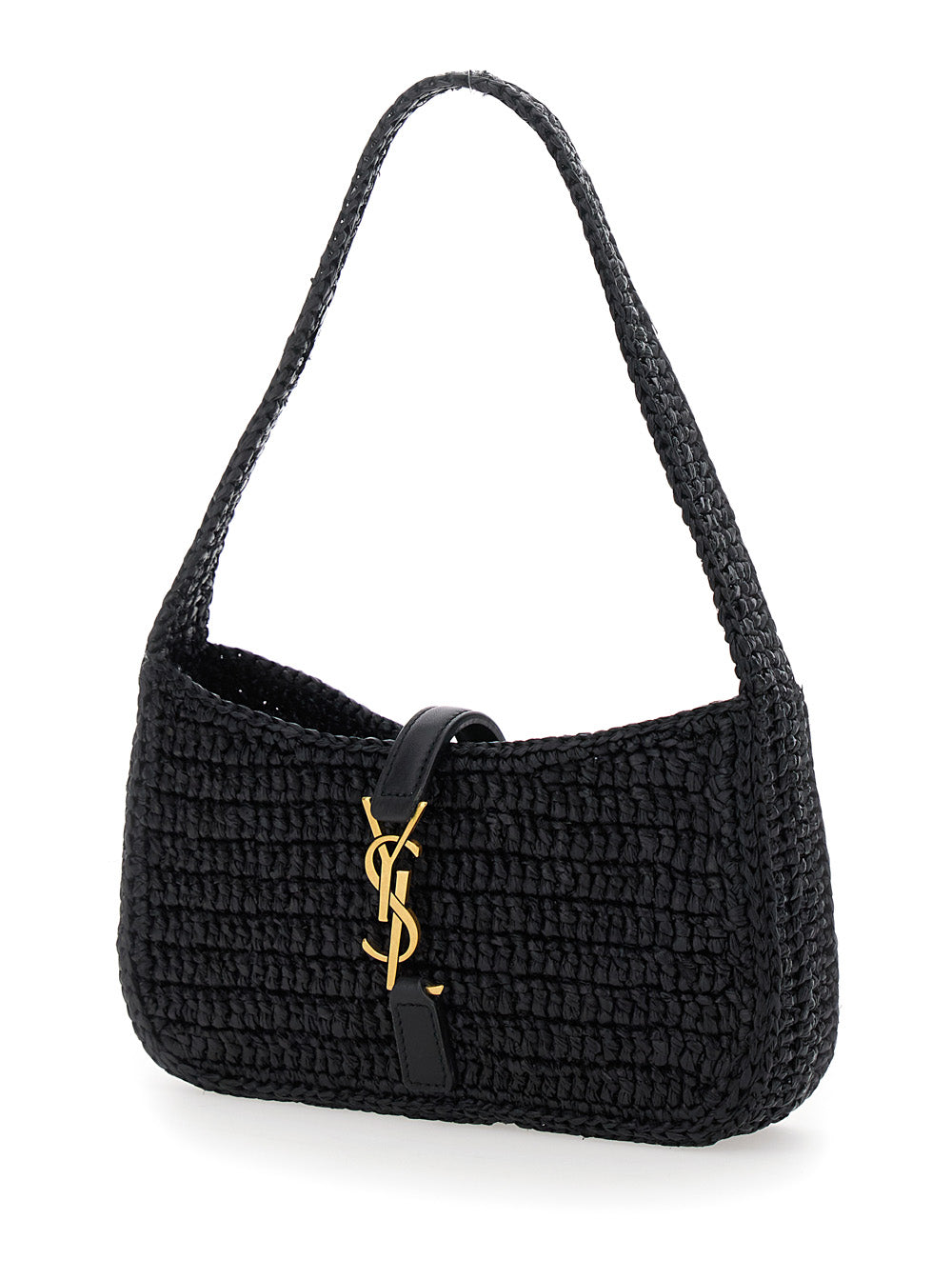 SAINT LAURENT Saint Laurent Women 'Le 5 A 7' Black Mini Shoulder Bag With Single Shoulder Strap And Cassandre Plaque On The Front In Rafia Woman