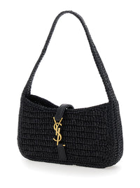 SAINT LAURENT Saint Laurent Women 'Le 5 A 7' Black Mini Shoulder Bag With Single Shoulder Strap And Cassandre Plaque On The Front In Rafia Woman