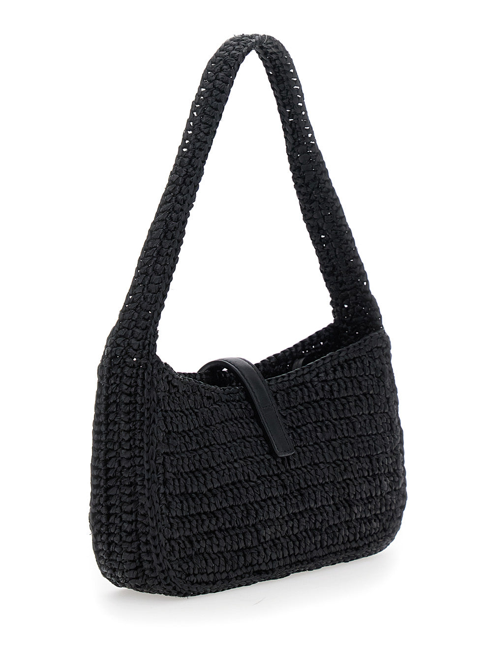 SAINT LAURENT Saint Laurent Women 'Le 5 A 7' Black Mini Shoulder Bag With Single Shoulder Strap And Cassandre Plaque On The Front In Rafia Woman