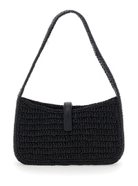 SAINT LAURENT Saint Laurent Women 'Le 5 A 7' Black Mini Shoulder Bag With Single Shoulder Strap And Cassandre Plaque On The Front In Rafia Woman