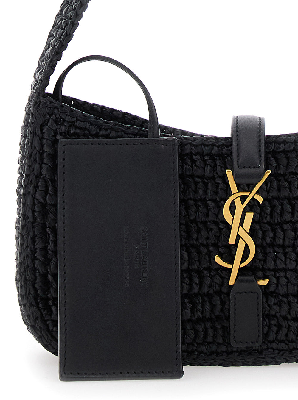 SAINT LAURENT Saint Laurent Women 'Le 5 A 7' Black Mini Shoulder Bag With Single Shoulder Strap And Cassandre Plaque On The Front In Rafia Woman