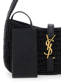 SAINT LAURENT Saint Laurent Women 'Le 5 A 7' Black Mini Shoulder Bag With Single Shoulder Strap And Cassandre Plaque On The Front In Rafia Woman