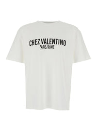 Valentino Men 'Chez' White Crewneck T-Shirt With Maxi Logo Print On The Front In Cotton Man