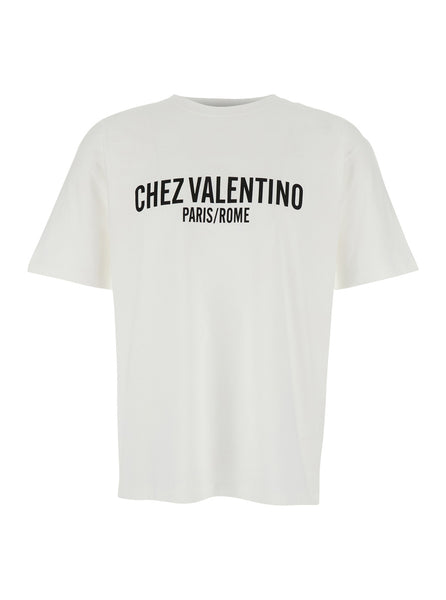 Valentino Men 'Chez' White Crewneck T-Shirt With Maxi Logo Print