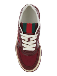 Gucci Women 'Re-Web' Red Low Top Sneakers With Web Tongue And Logo Patch On The Rear In Gg Canvas Woman