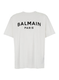 Balmain Men White Crewneck T-Shirt With Logo Lettering On The Front In Cotton Man