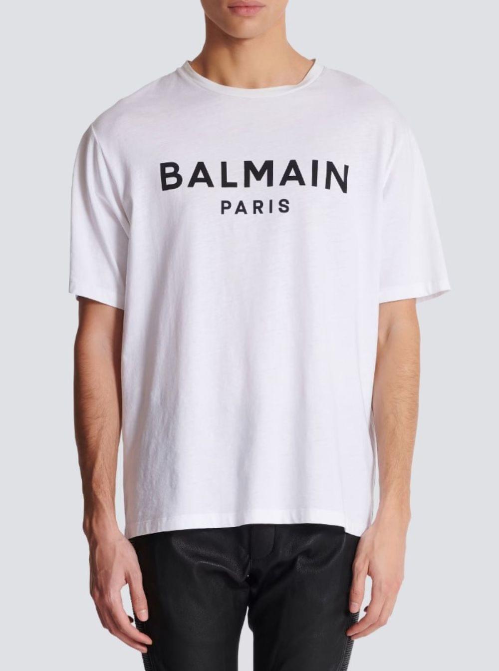 Balmain Men White Crewneck T-Shirt With Logo Lettering On The Front In Cotton Man