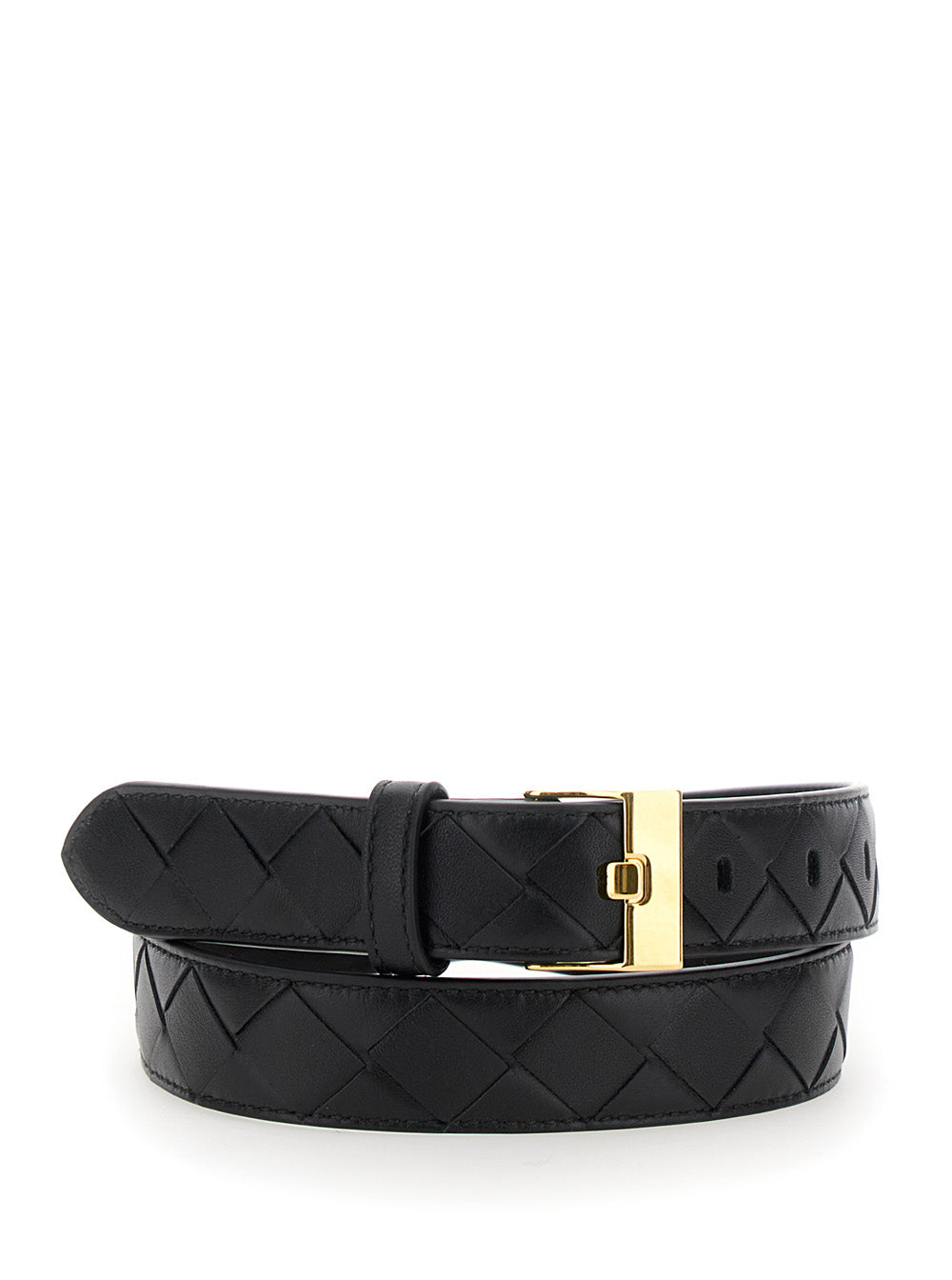 BOTTEGA VENETA Bottega Veneta Women Black Belt With All-Over Intreccio Motif In Leather Woman
