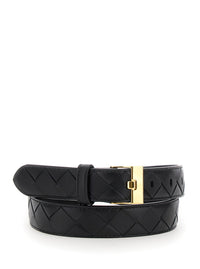 BOTTEGA VENETA Bottega Veneta Women Black Belt With All-Over Intreccio Motif In Leather Woman