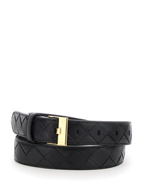 BOTTEGA VENETA Bottega Veneta Women Black Belt With All-Over Intreccio Motif In Leather Woman