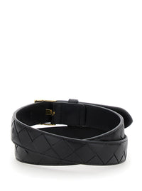 BOTTEGA VENETA Bottega Veneta Women Black Belt With All-Over Intreccio Motif In Leather Woman