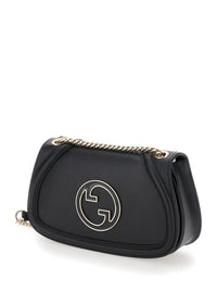Gucci Women 'Blondie Small' Black Handbag With Metallic Gg Crossover On The Front And Chain Shoulder Strap In Leather Woman