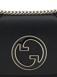 Gucci Women 'Blondie Small' Black Handbag With Metallic Gg Crossover On The Front And Chain Shoulder Strap In Leather Woman