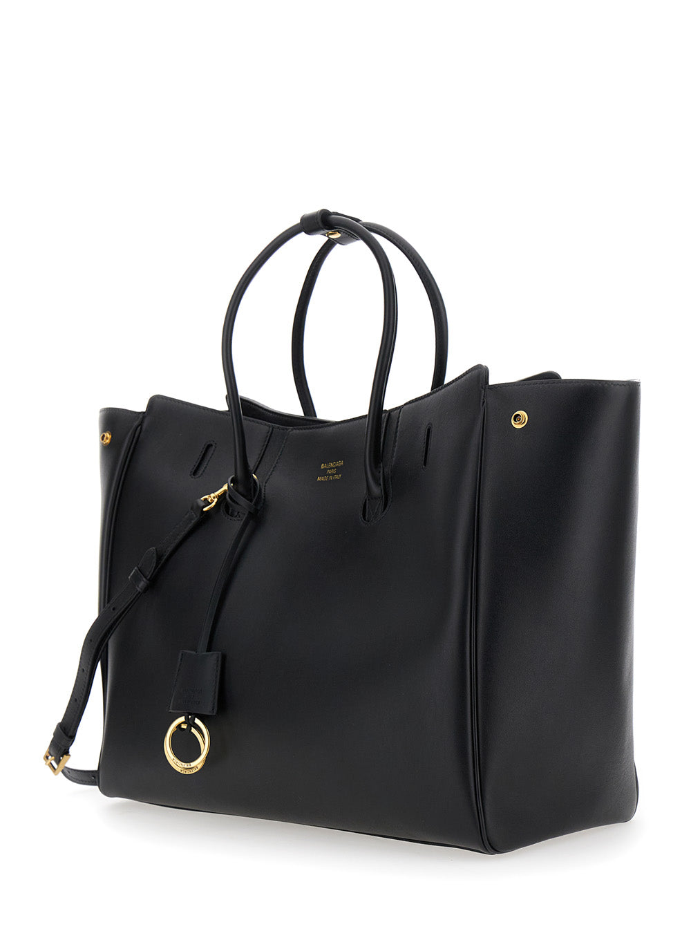 BALENCIAGA Balenciaga Women 'Hampton Medium' Black Handbag With Embossed Logo On The Front And Removable Key Ring In Leather Woman