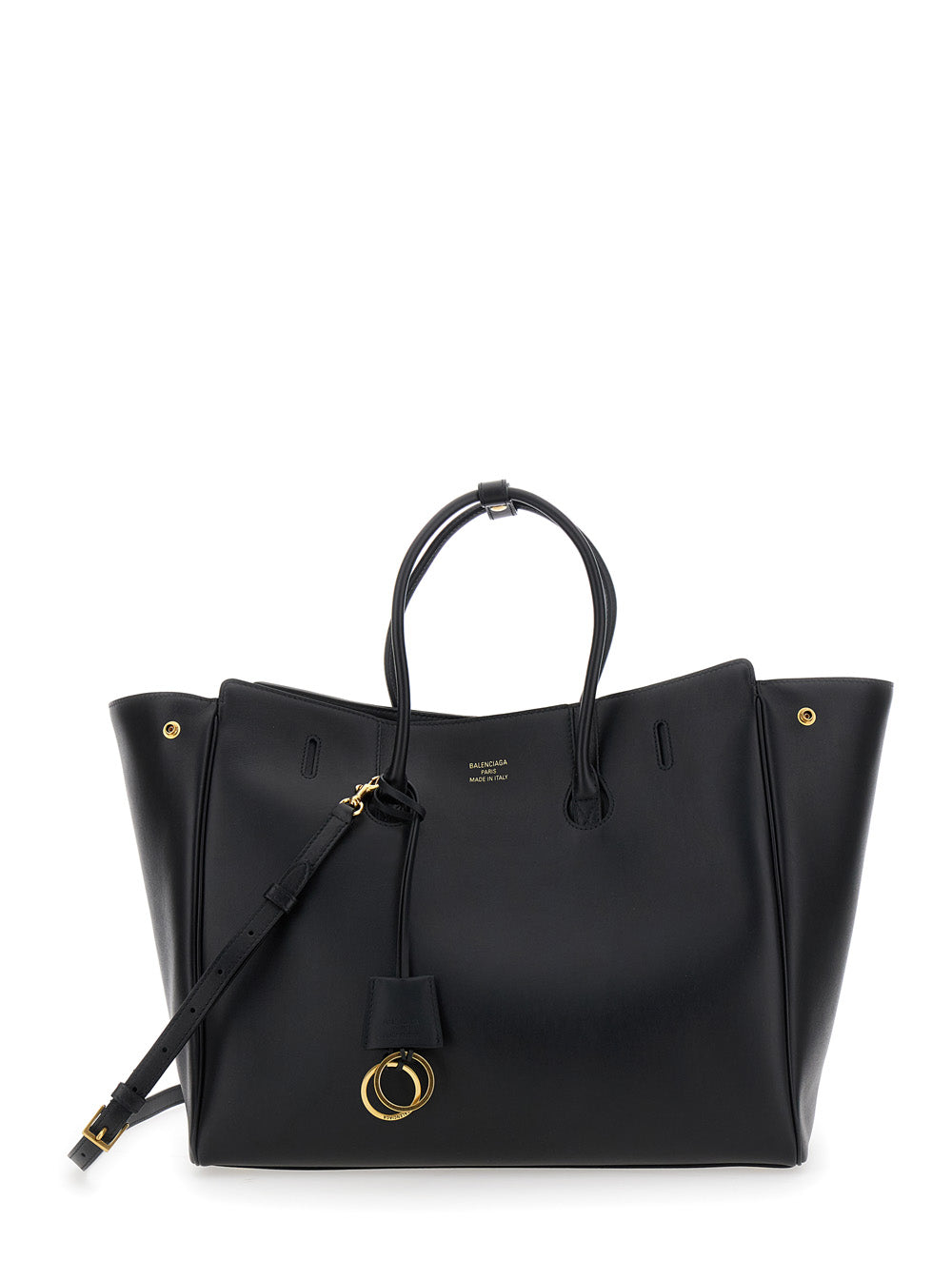 BALENCIAGA Balenciaga Women 'Hampton Medium' Black Handbag With Embossed Logo On The Front And Removable Key Ring In Leather Woman