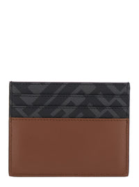 Fendi Men Brown Card Holder With Ff Plaque On The Front In Leather And Ff Canvas Man