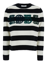 MAX MARA Max Mara Women 'Viterbo' Black And White Crewneck Sweater With Embroidery On The Front And All-Over Striped Motif In Wool Woman