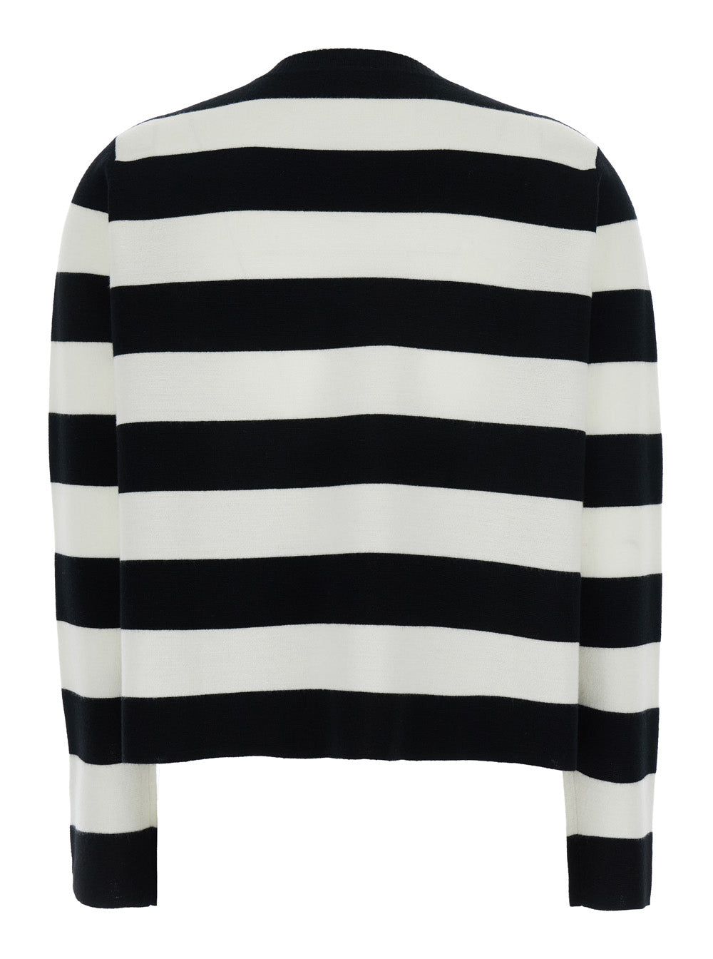 MAX MARA Max Mara Women 'Viterbo' Black And White Crewneck Sweater With Embroidery On The Front And All-Over Striped Motif In Wool Woman