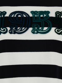 MAX MARA Max Mara Women 'Viterbo' Black And White Crewneck Sweater With Embroidery On The Front And All-Over Striped Motif In Wool Woman