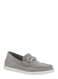 FENDI Fendi Men Grey Loafers With Ff Metal Buckle And Contrasting Sole In Suede Man