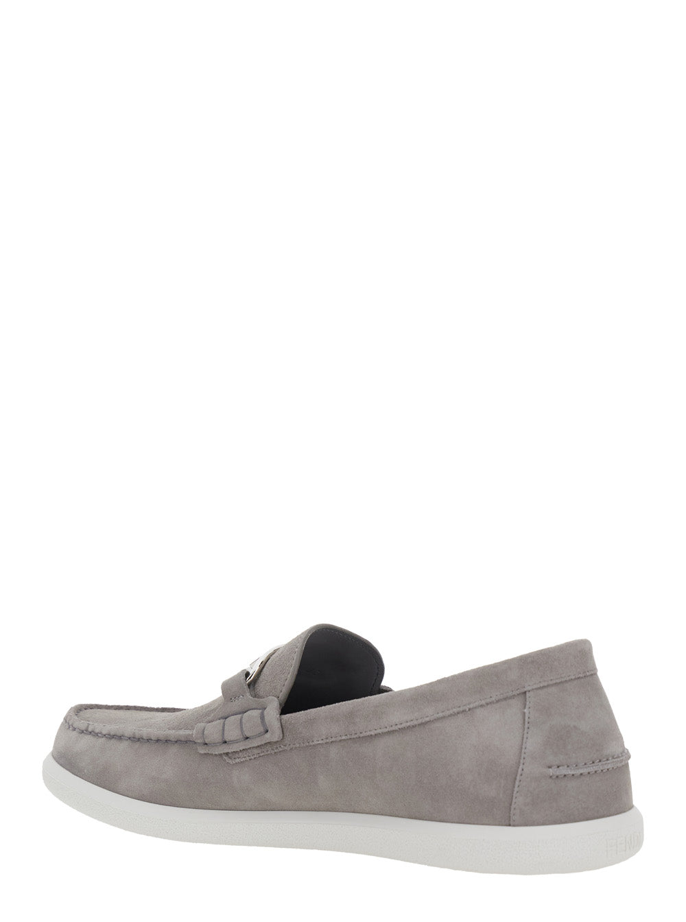 FENDI Fendi Men Grey Loafers With Ff Metal Buckle And Contrasting Sole In Suede Man