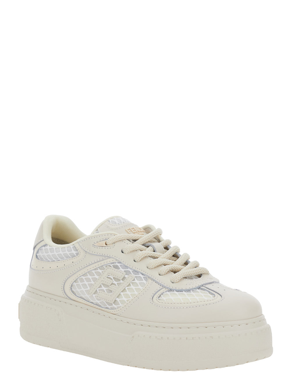 Fendi Women 'Match' White Sneakers With Mesh Inserts And Embossed Logo On The Back In Leather Woman