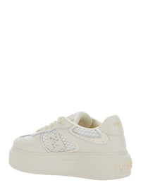 Fendi Women 'Match' White Sneakers With Mesh Inserts And Embossed Logo On The Back In Leather Woman
