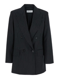 Max Mara Women 'Mattia' Black Double-Breasted Jacket With Peak Revers And All-Over Striped Motif In Wool Woman